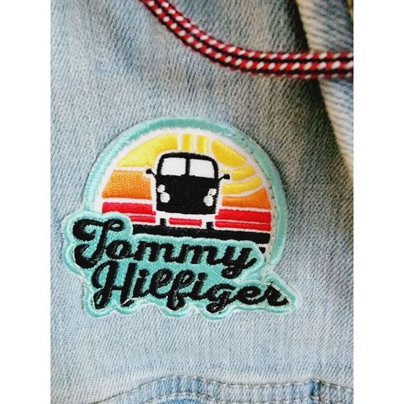 Tommy Hilfiger 2X Hoodie Women Full Zip Denim Jacket Patches Acid Wash - Picture 6 of 13